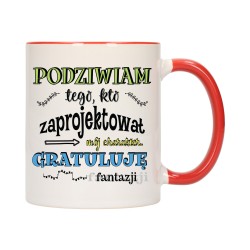 KUBEK KUBKI CZERWONY ŚRODEK UCHO ŚMIESZNY ZABAWNY NAPIS PREZENT W609