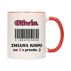 KUBEK KUBKI CZERWONY ŚRODEK UCHO ŚMIESZNY ZABAWNY NAPIS PREZENT W608