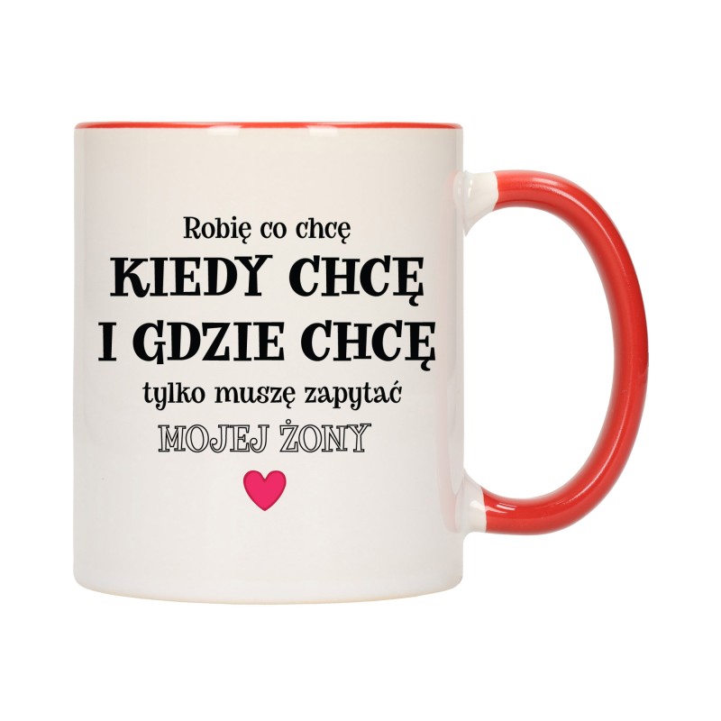 KUBEK KUBKI CZERWONY ŚRODEK UCHO ŚMIESZNY ZABAWNY NAPIS PREZENT W601