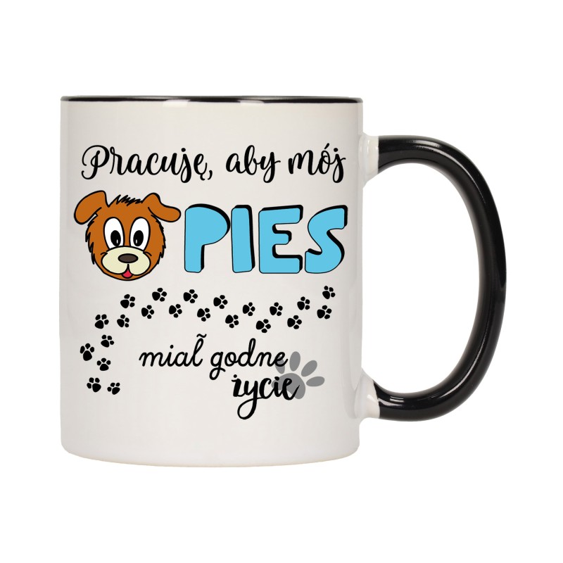 KUBEK KUBKI CZARNY ŚRODEK UCHO DO PRACY ŚMIESZNY NAPIS PREZENT W506