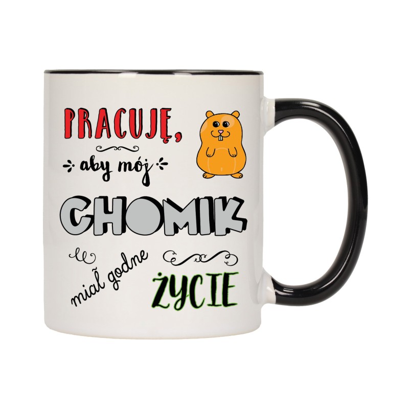 KUBEK KUBKI CZARNY ŚRODEK UCHO DO PRACY ŚMIESZNY NAPIS PREZENT W505