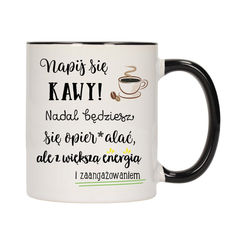 KUBEK KUBKI CZARNY ŚRODEK UCHO DO PRACY ŚMIESZNY NAPIS PREZENT W492