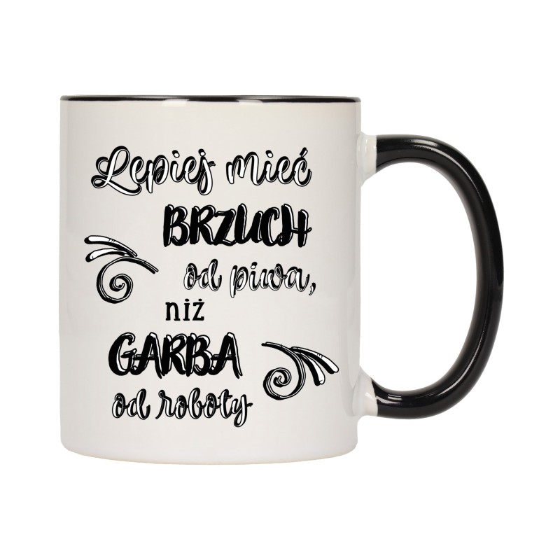 KUBEK KUBKI CZARNY ŚRODEK UCHO DO PRACY ŚMIESZNY NAPIS PREZENT W488