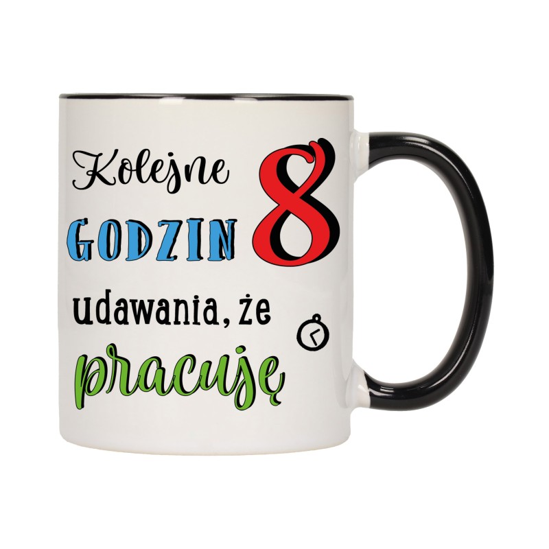 KUBEK KUBKI CZARNY ŚRODEK UCHO DO PRACY ŚMIESZNY NAPIS PREZENT W475