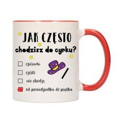 KUBEK KUBKI CZERWONY ŚRODEK UCHO DO PRACY ŚMIESZNY NAPIS PREZENT W512