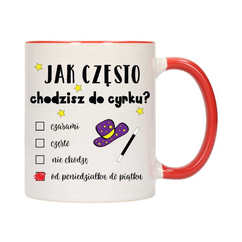 KUBEK KUBKI CZERWONY ŚRODEK UCHO DO PRACY ŚMIESZNY NAPIS PREZENT W512