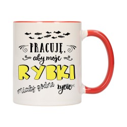 KUBEK KUBKI CZERWONY ŚRODEK UCHO DO PRACY ŚMIESZNY NAPIS PREZENT W507