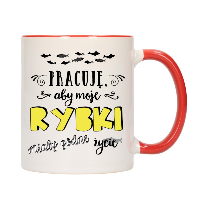 KUBEK KUBKI CZERWONY ŚRODEK UCHO DO PRACY ŚMIESZNY NAPIS PREZENT W507