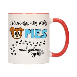 KUBEK KUBKI CZERWONY ŚRODEK UCHO DO PRACY ŚMIESZNY NAPIS PREZENT W506