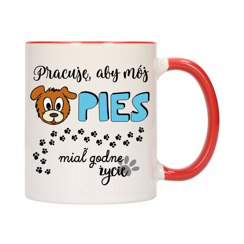 KUBEK KUBKI CZERWONY ŚRODEK UCHO DO PRACY ŚMIESZNY NAPIS PREZENT W506