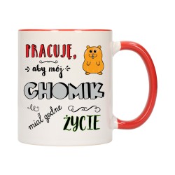 KUBEK KUBKI CZERWONY ŚRODEK UCHO DO PRACY ŚMIESZNY NAPIS PREZENT W505