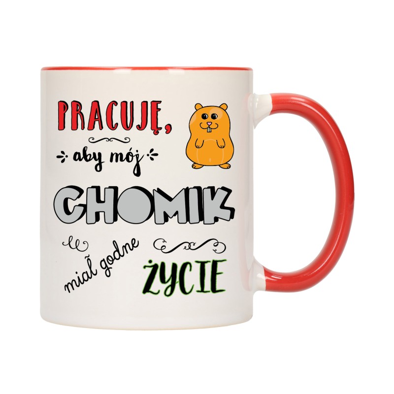 KUBEK KUBKI CZERWONY ŚRODEK UCHO DO PRACY ŚMIESZNY NAPIS PREZENT W505