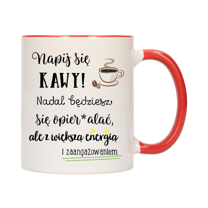 KUBEK KUBKI CZERWONY ŚRODEK UCHO DO PRACY ŚMIESZNY NAPIS PREZENT W492