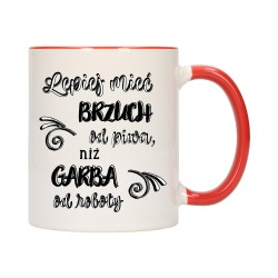 KUBEK KUBKI CZERWONY ŚRODEK UCHO DO PRACY ŚMIESZNY NAPIS PREZENT W488