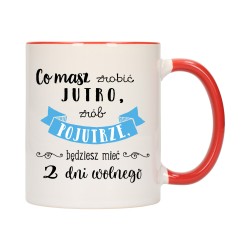 KUBEK KUBKI CZERWONY ŚRODEK UCHO DO PRACY ŚMIESZNY NAPIS PREZENT W481