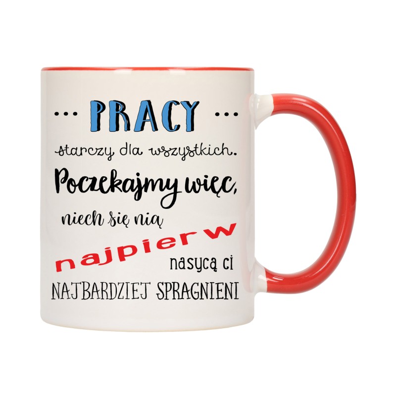 KUBEK KUBKI CZERWONY ŚRODEK UCHO DO PRACY ŚMIESZNY NAPIS PREZENT W479