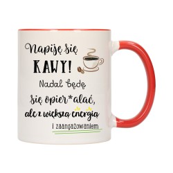 KUBEK KUBKI CZERWONY ŚRODEK UCHO DO PRACY ŚMIESZNY NAPIS PREZENT W473