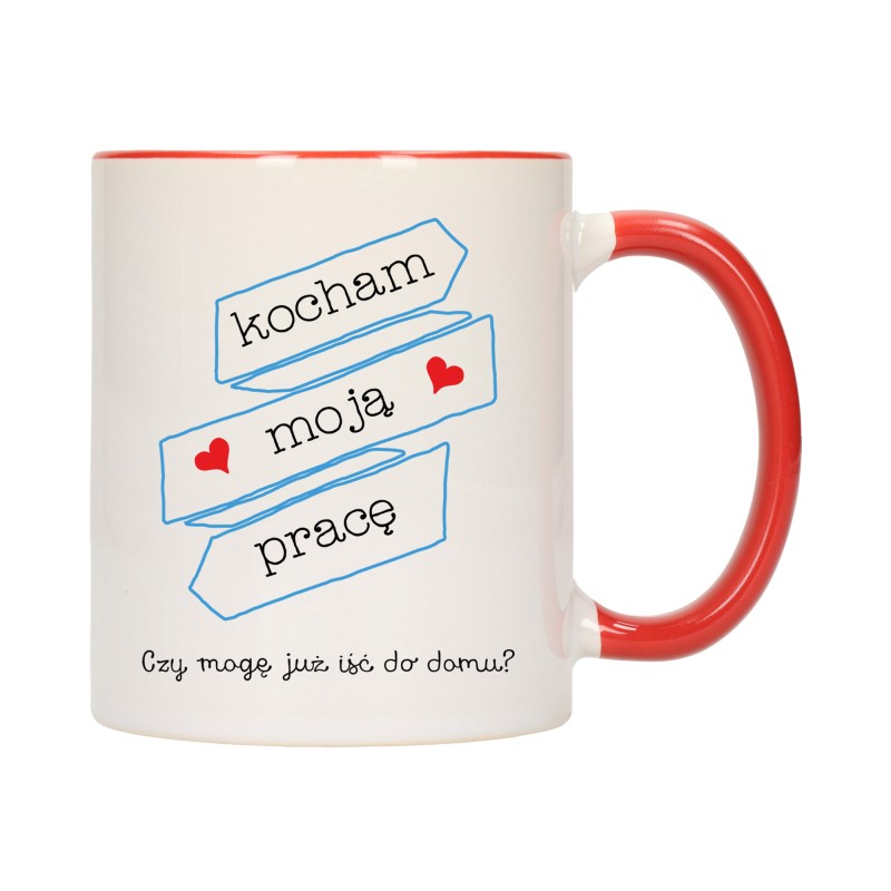 KUBEK KUBKI CZERWONY ŚRODEK UCHO DO PRACY ŚMIESZNY NAPIS PREZENT W472