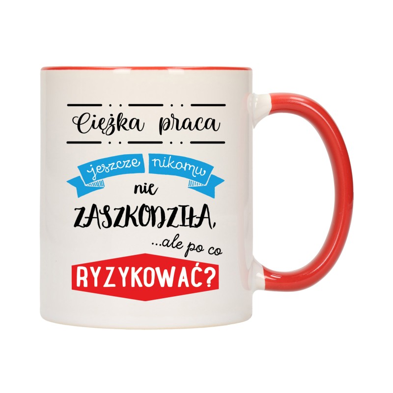 KUBEK KUBKI CZERWONY ŚRODEK UCHO DO PRACY ŚMIESZNY NAPIS PREZENT W471