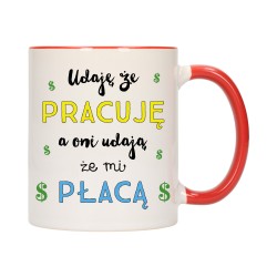 KUBEK KUBKI CZERWONY ŚRODEK UCHO DO PRACY ŚMIESZNY NAPIS PREZENT W280