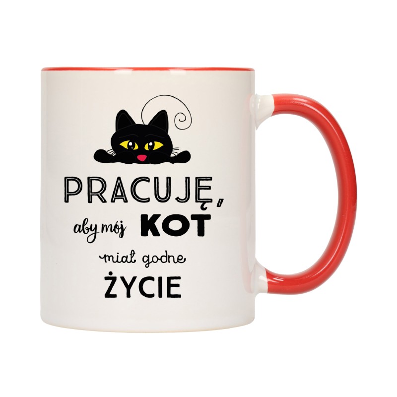 KUBEK KUBKI CZERWONY ŚRODEK UCHO DO PRACY ŚMIESZNY NAPIS PREZENT W278