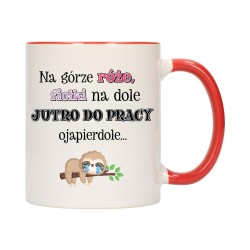 KUBEK KUBKI CZERWONY ŚRODEK UCHO DO PRACY ŚMIESZNY NAPIS PREZENT W649