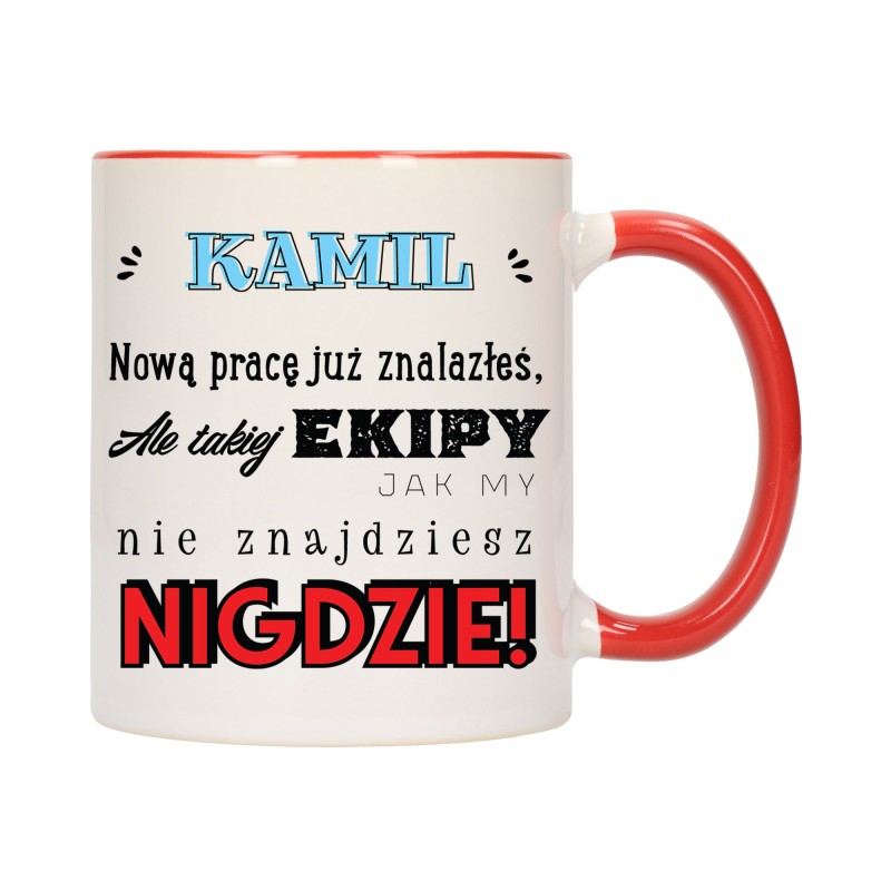 KUBEK KUBKI CZERWONY ŚRODEK UCHO DO PRACY ŚMIESZNY NAPIS PREZENT W648