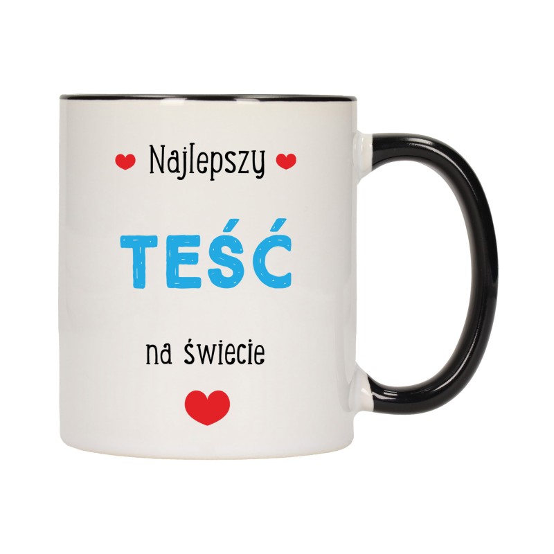 KUBEK KUBKI CZARNY ŚRODEK UCHO DLA TEŚCIA TEŚĆ RODZINY PREZENT W426