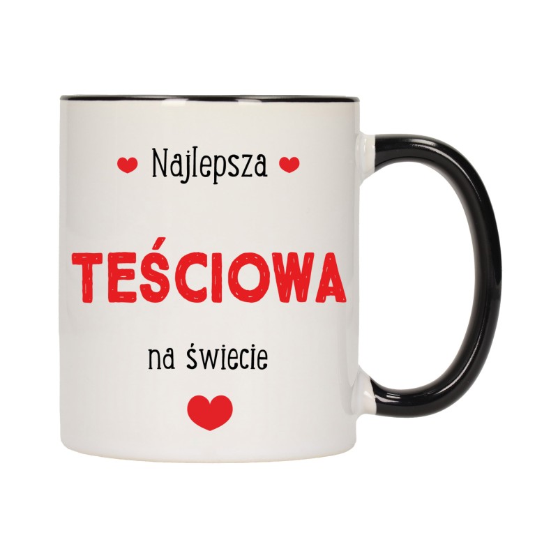 KUBEK KUBKI CZARNY ŚRODEK UCHO DLA TEŚCIOWEJ TEŚCIOWA RODZINY PREZENT W425