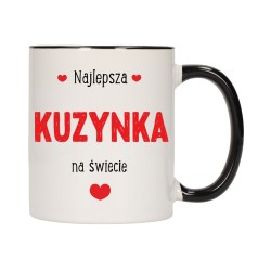 KUBEK KUBKI CZARNY ŚRODEK UCHO DLA KUZYNKI KUZYNKA RODZINY PREZENT W424