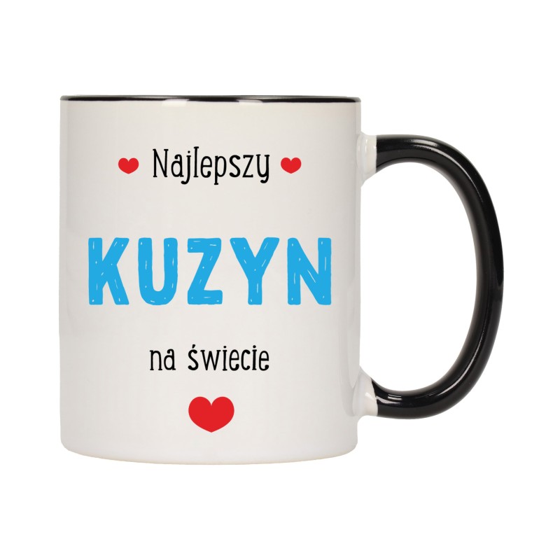 KUBEK KUBKI CZARNY ŚRODEK UCHO DLA KUZYNA KUZYN RODZINY PREZENT W423