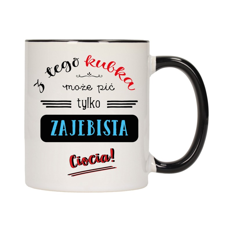 kubek kubki czarny środek ucho dla cioci ciocia rodziny rodzina w697