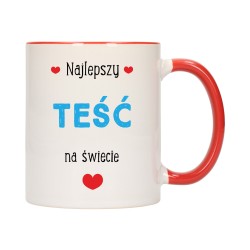 KUBEK KUBKI CZERWONY ŚRODEK UCHO DLA TEŚCIA TEŚĆ RODZINY PREZENT W426