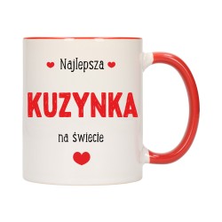 KUBEK KUBKI CZERWONY ŚRODEK UCHO DLA KUZYNKI KUZYNKA RODZINY PREZENT W424