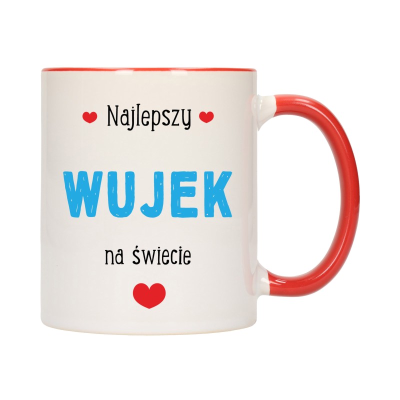 KUBEK KUBKI CZERWONY ŚRODEK UCHO DLA WUJKA WUJEK RODZINY PREZENT W420