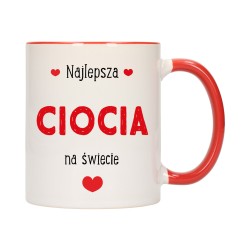 KUBEK KUBKI CZERWONY ŚRODEK UCHO DLA CIOCI CIOCIA RODZINY PREZENT W419