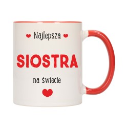 KUBEK KUBKI CZERWONY ŚRODEK UCHO DLA SIOSTRY SIOSTRA RODZINY PREZENT W418