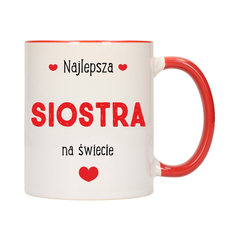 KUBEK KUBKI CZERWONY ŚRODEK UCHO DLA SIOSTRY SIOSTRA RODZINY PREZENT W418