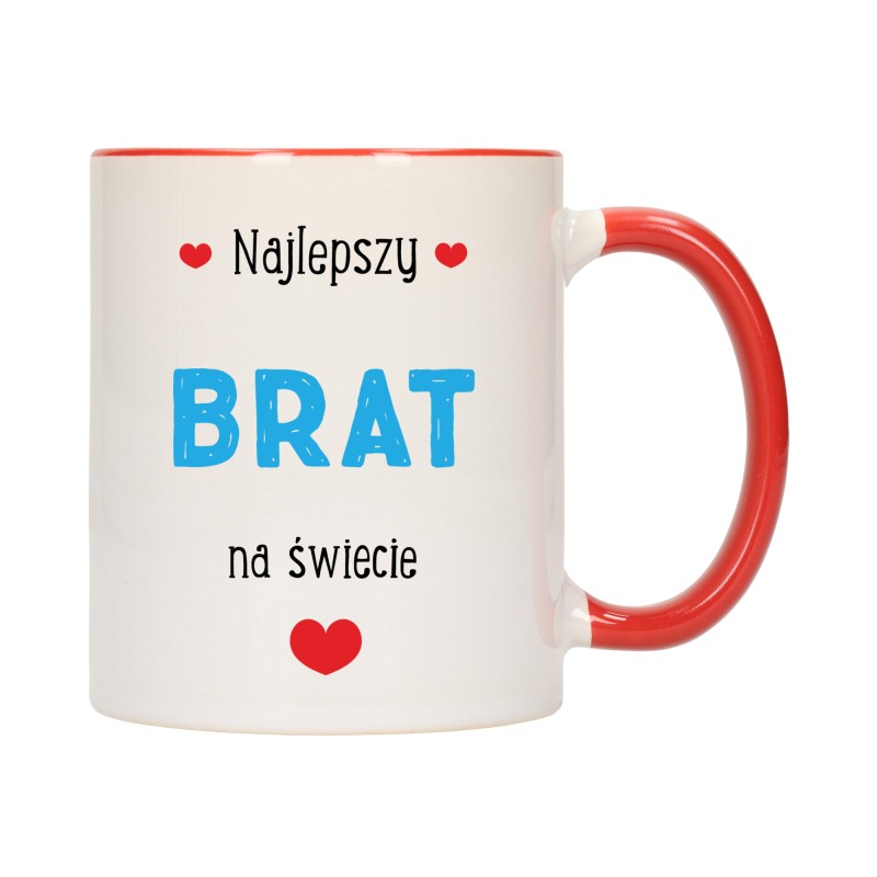 KUBEK KUBKI CZERWONY ŚRODEK UCHO DLA BRATA BRAT RODZINY PREZENT W417