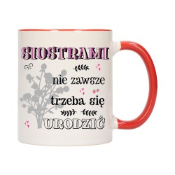 KUBEK KUBKI CZERWONY ŚRODEK UCHO DLA SIOSTRY SIOSTRA RODZINY PREZENT W622