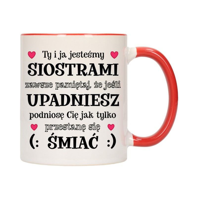 KUBEK KUBKI CZERWONY ŚRODEK UCHO DLA SIOSTRY SIOSTRA RODZINY PREZENT W615
