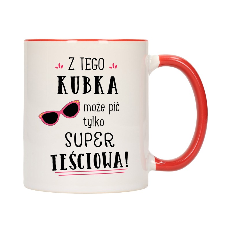 kubek kubki czerwony środek ucho dla super teściowa rodziny rodzina w707