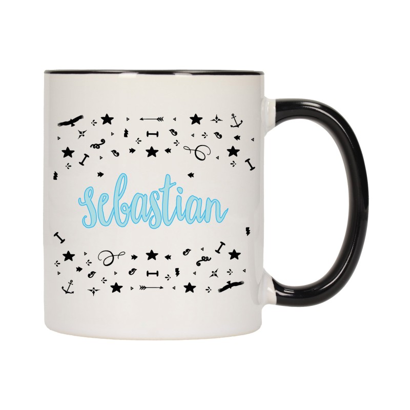 KUBEK KUBKI CZARNY ŚRODEK UCHO Z IMIĘ IMIENIEM PREZENT W384