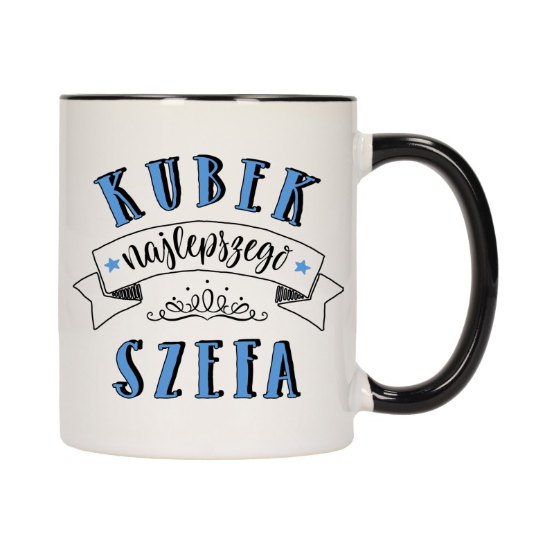 KUBEK KUBKI CZARNY ŚRODEK UCHO DLA NAJLEPSZY SZEF PREZES PREZENT W428