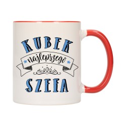 KUBEK KUBKI CZERWONY ŚRODEK UCHO DLA NAJLEPSZY SZEF PREZES PREZENT W428