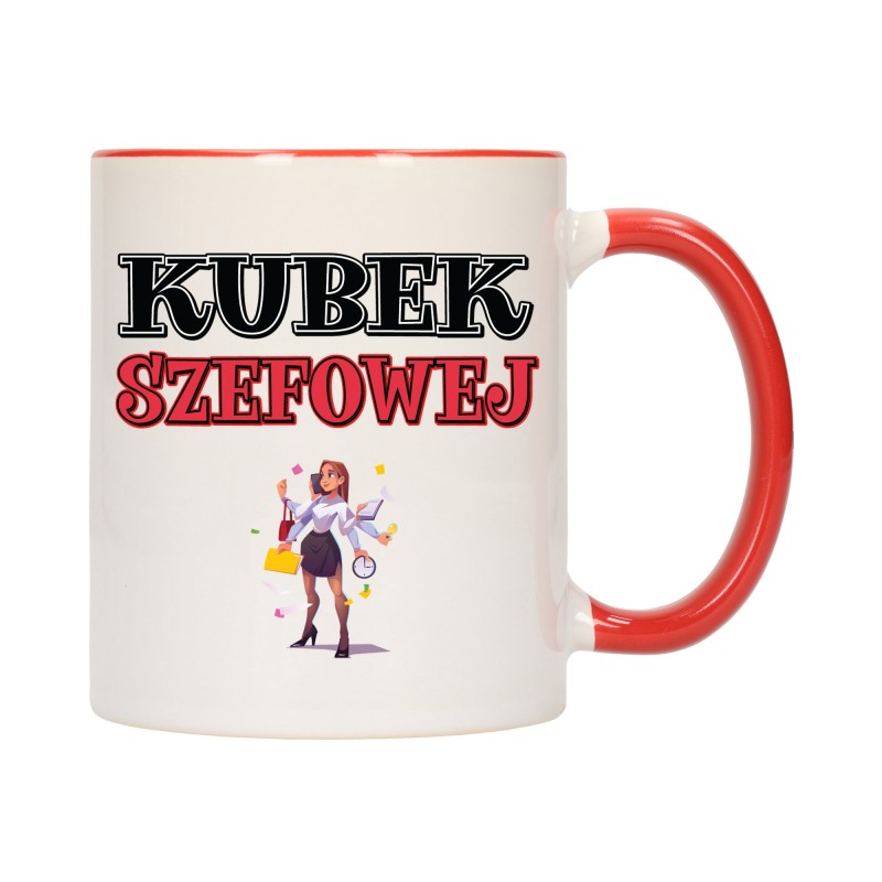 KUBEK KUBKI CZERWONY ŚRODEK UCHO DLA SZEFOWEJ PREZESA PREZENT W653