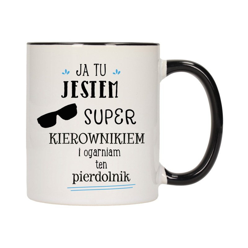 KUBEK KUBKI CZARNY ŚRODEK UCHO NAJLEPSZY SUPER KIEROWNIK PREZENT W700