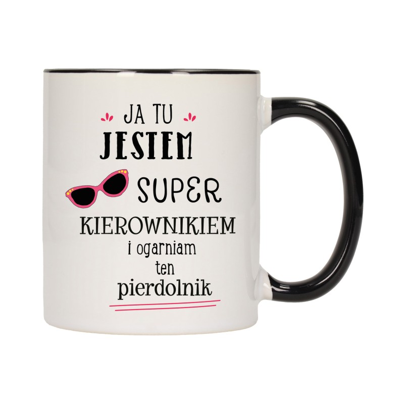 KUBEK KUBKI CZARNY ŚRODEK UCHO DLA SUPER KIEROWNIK PREZENT W701