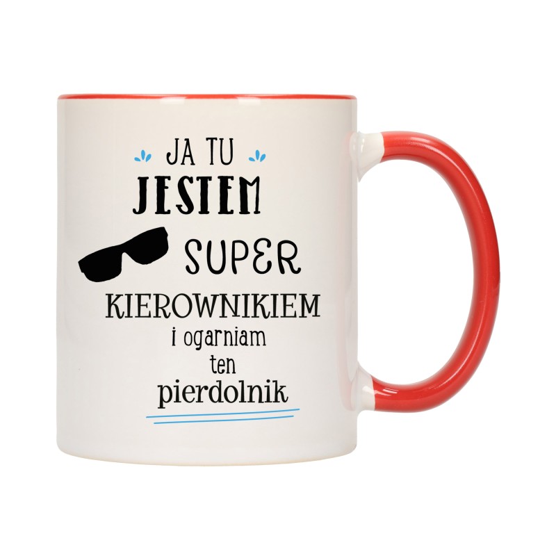 KUBEK KUBKI CZERWONY ŚRODEK UCHO NAJLEPSZY SUPER KIEROWNIK PREZENT W700