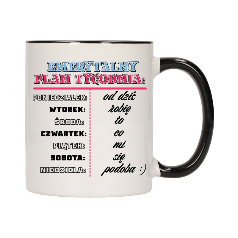 KUBEK KUBKI CZARNY ŚRODEK UCHO DLA EMERYTA EMERYTKI EMERYTURA PREZENT W661